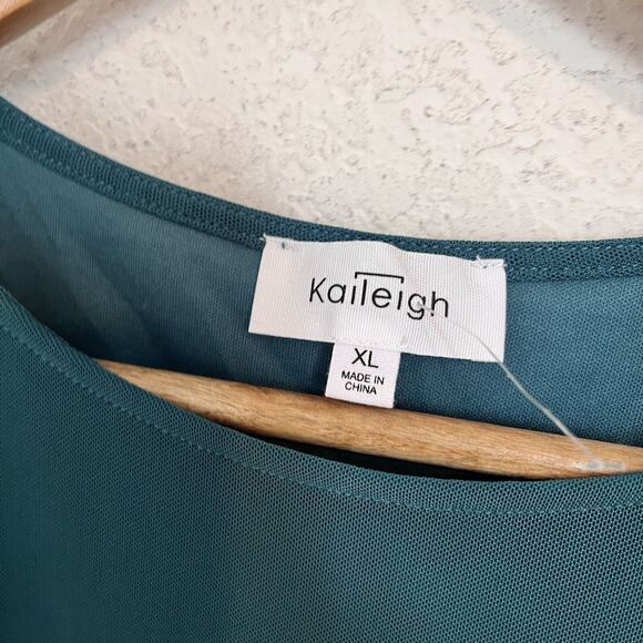 NWOT Kaileigh Women XL Jersey Knit Blouse Mesh Long Sleeve Blue Crew Neck Stretc - Picture 5 of 7